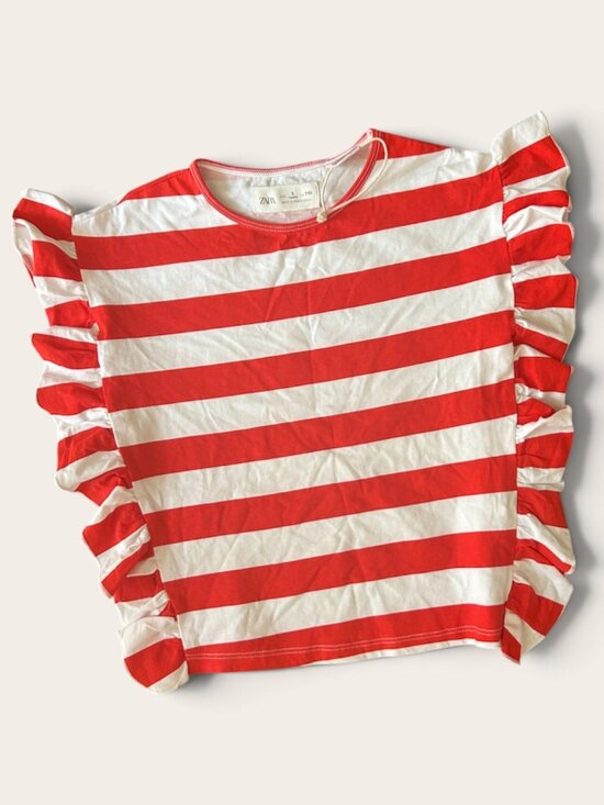 Zara Other - NWOT  Zara Little Girls Red and White Striped Ruffle Sleeve Tee Size 5 5T New